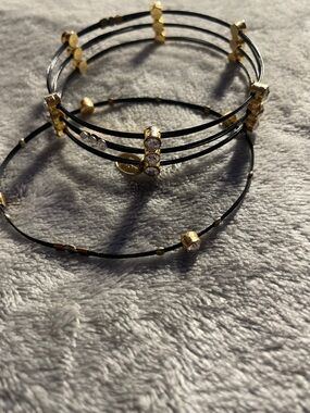 Gold Accent Black Multi-Band Women's Bracelet Set